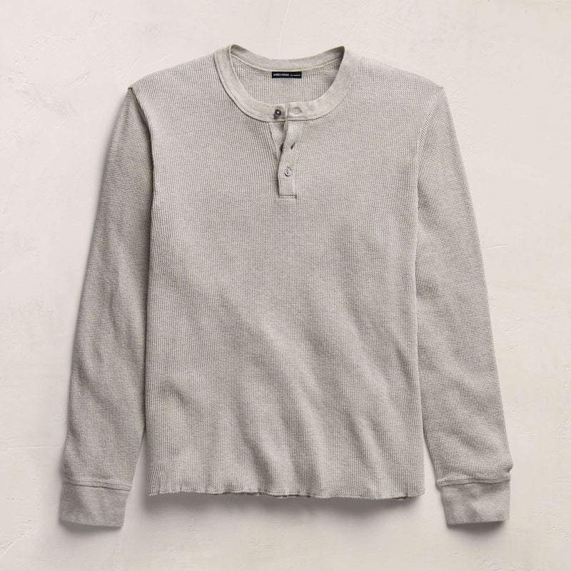 Cotton Linen Thermal Henley in Heather Fog | James Perse Los Angeles