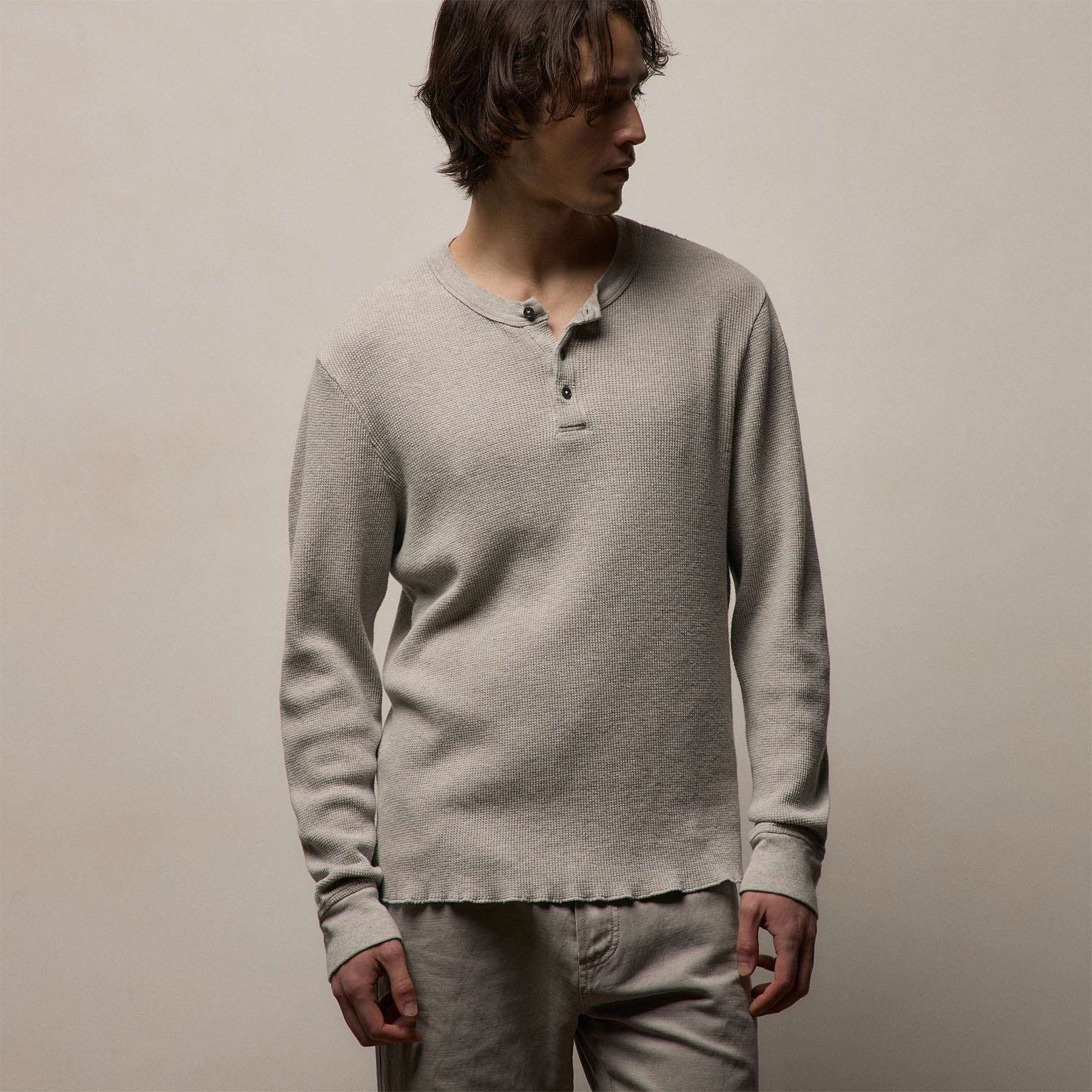 Cotton Linen Thermal Henley - Heather Fog | James Perse Los Angeles