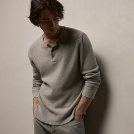 Cotton Linen Thermal Henley in Heather Fog | James Perse Los Angeles