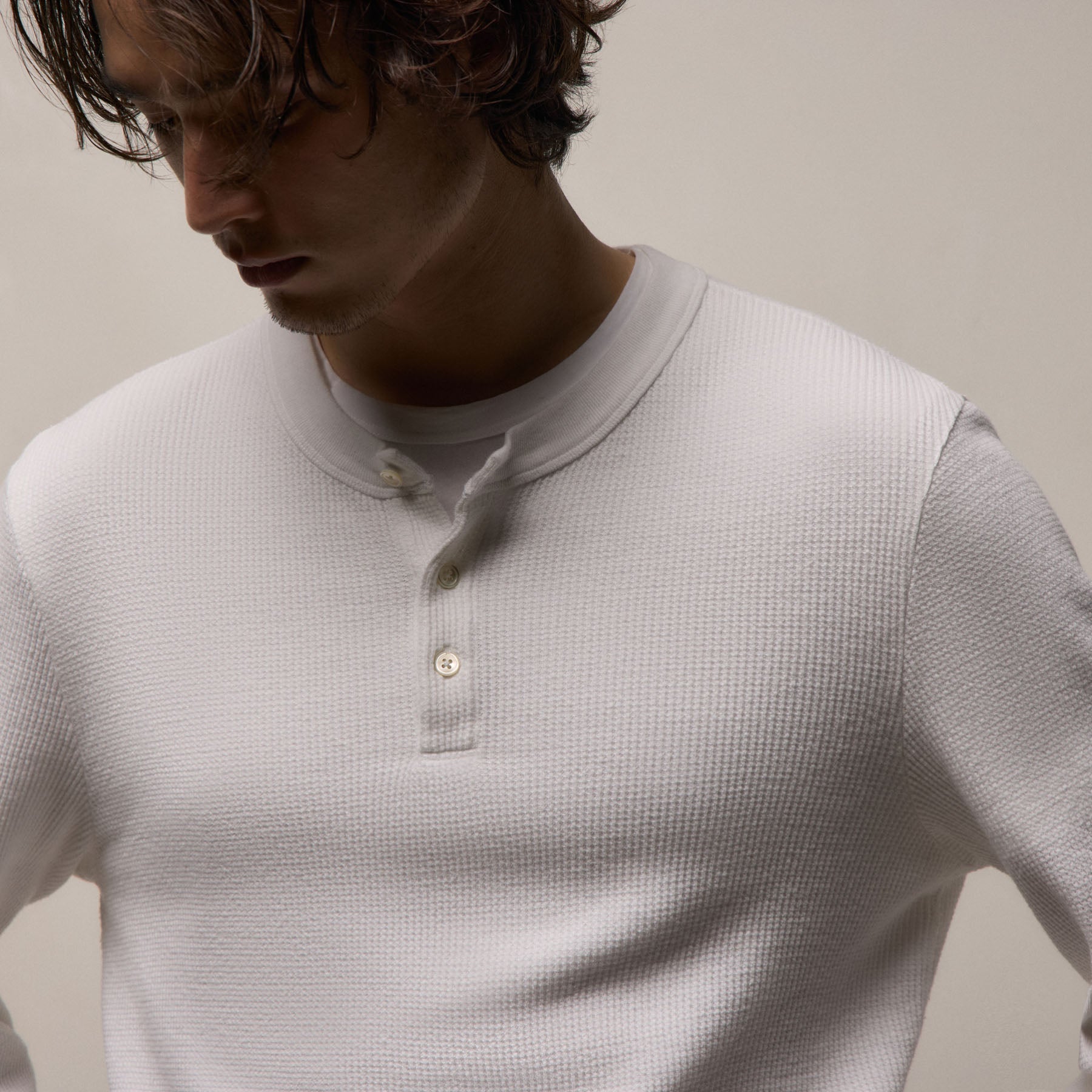 Cotton Linen Thermal Henley - White | James Perse Los Angeles