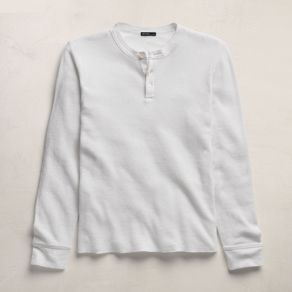 Cotton Linen Thermal Henley in White | James Perse Los Angeles