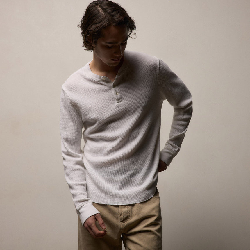 Cotton Linen Thermal Henley in White | James Perse Los Angeles
