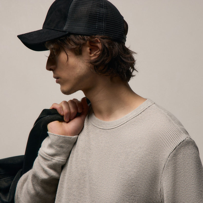Cotton Linen Thermal Crew in Heather Fog | James Perse Los Angeles