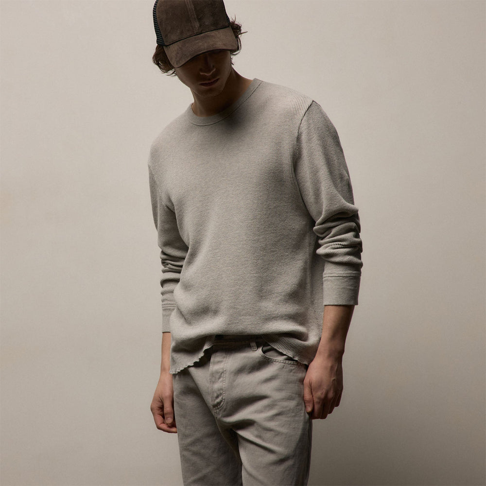 Cotton Linen Thermal Crew in Heather Fog | James Perse Los Angeles