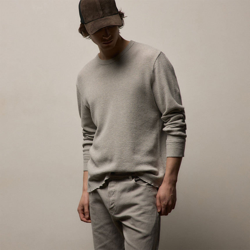 Cotton Linen Thermal Crew in Heather Fog | James Perse Los Angeles
