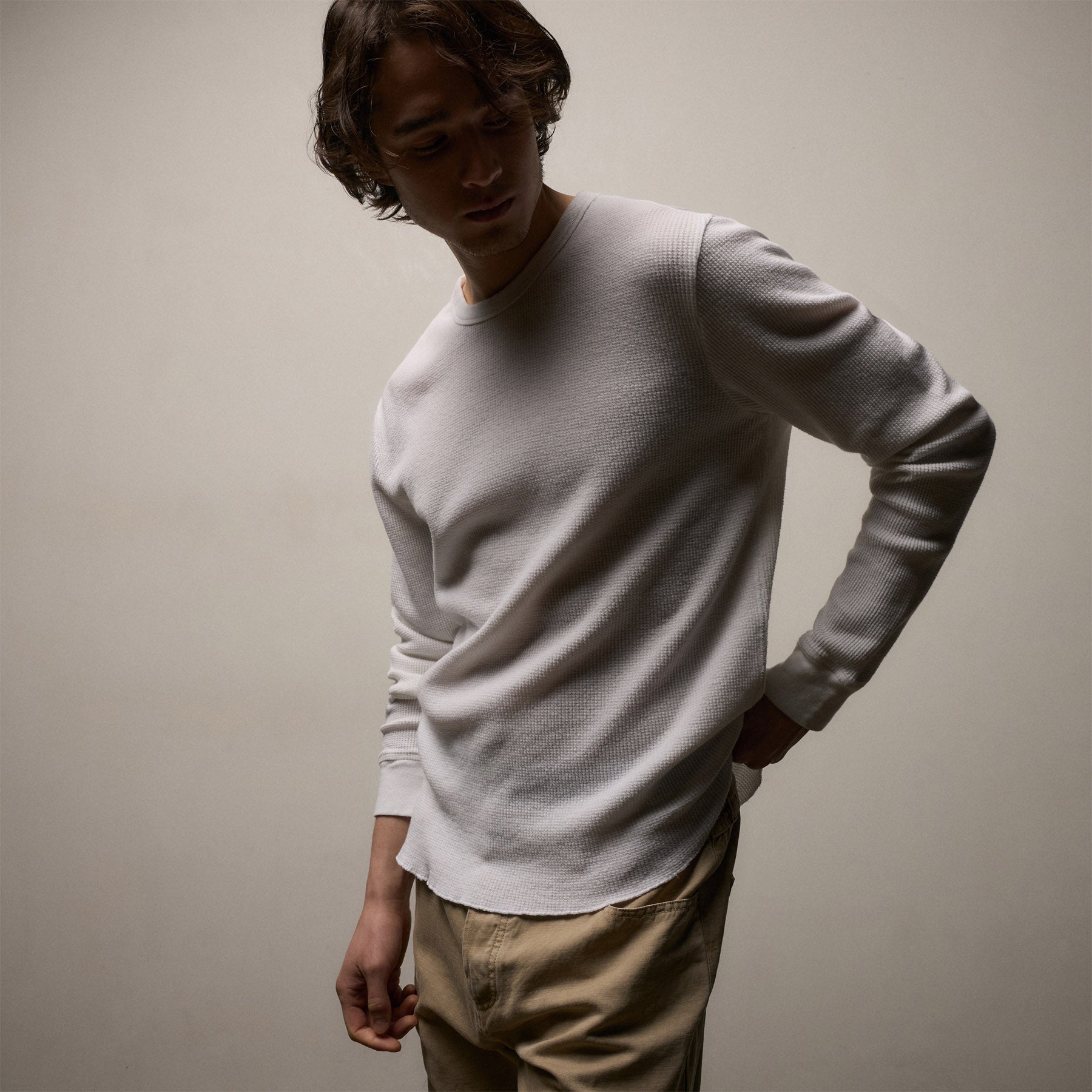 Cotton Linen Thermal Crew in White | James Perse Los Angeles