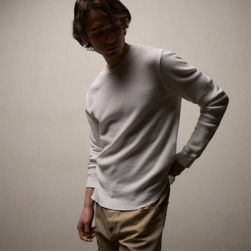 Cotton Linen Thermal Crew in White | James Perse Los Angeles