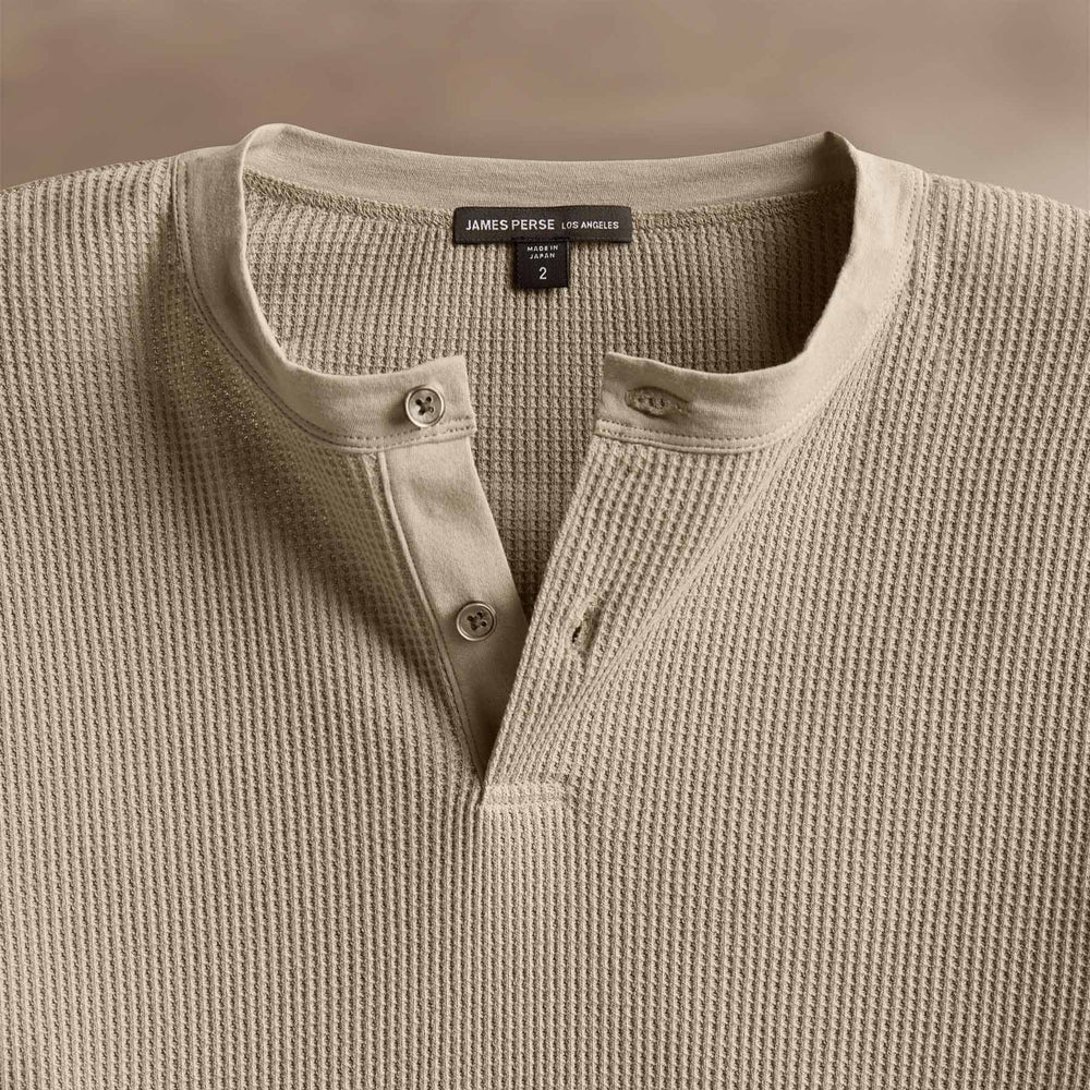 Cotton Lnn Thermal Long Sleeve Henley in Overcast | James Perse Los Angeles