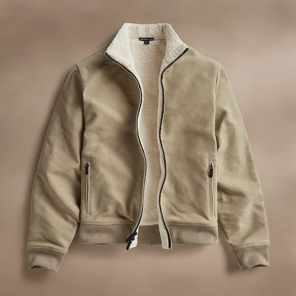 Cotton Moleskin Bomber Jacket in Overcast | James Perse Los Angeles
