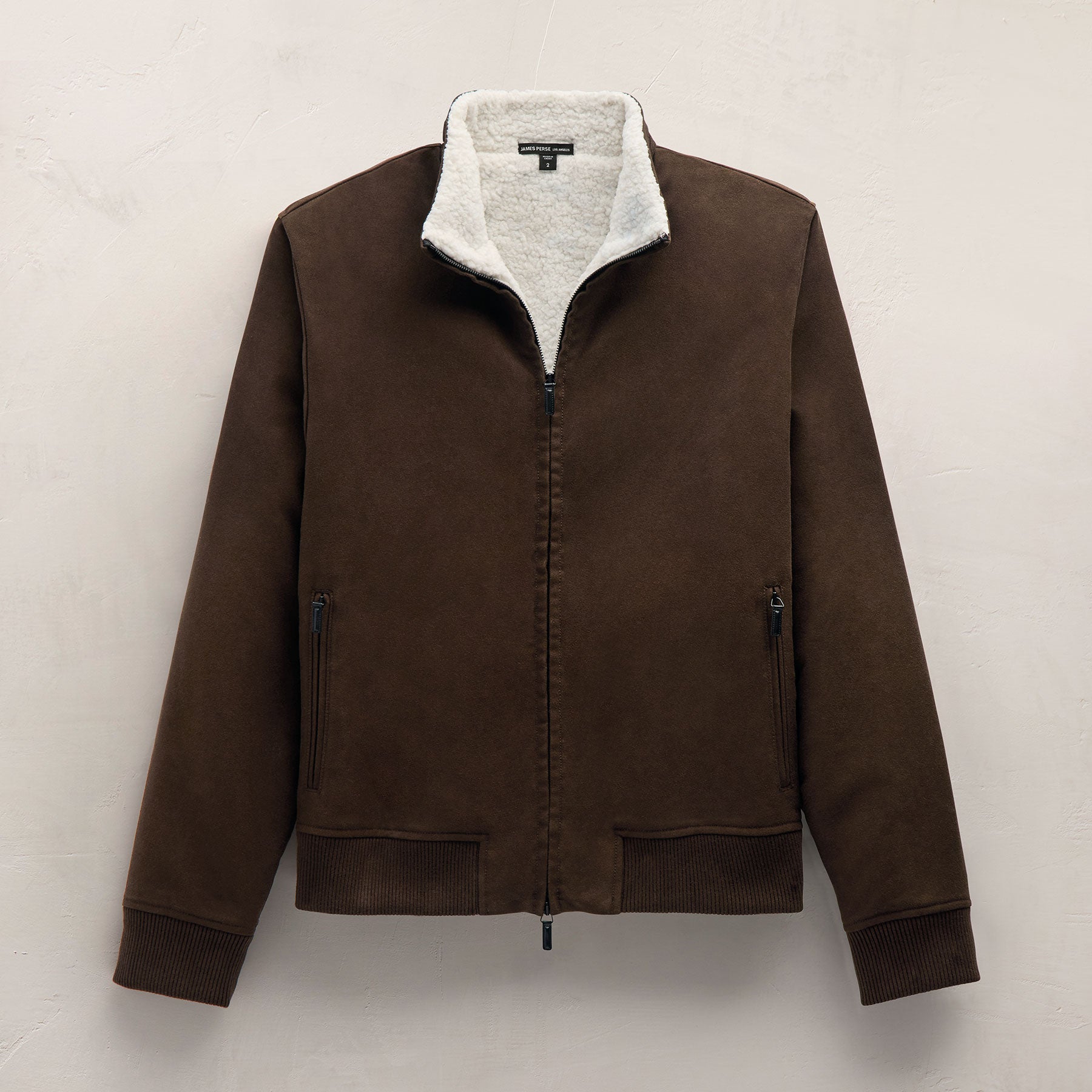 Suede Front Zip Up Sweater - Bronco | James Perse Los Angeles
