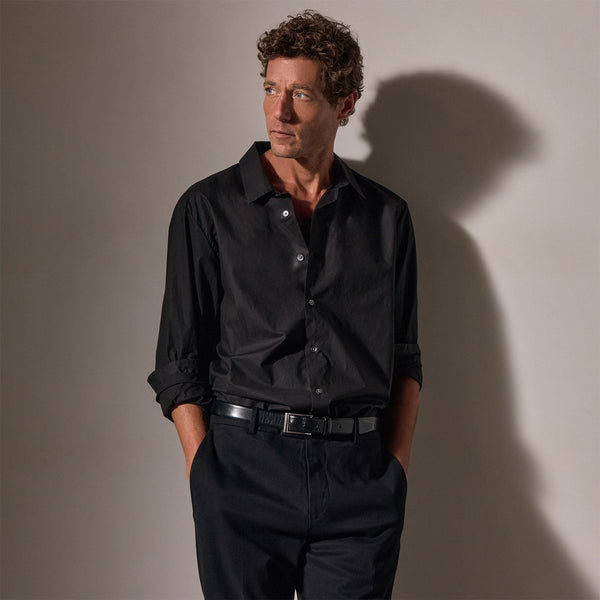 Stretch Poplin Shirt in Black | James Perse Los Angeles