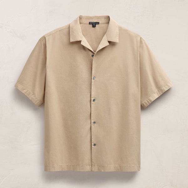 Oversized Stretch Poplin Short Sleeve Shirt in Light Khaki | James Perse Los Angeles
