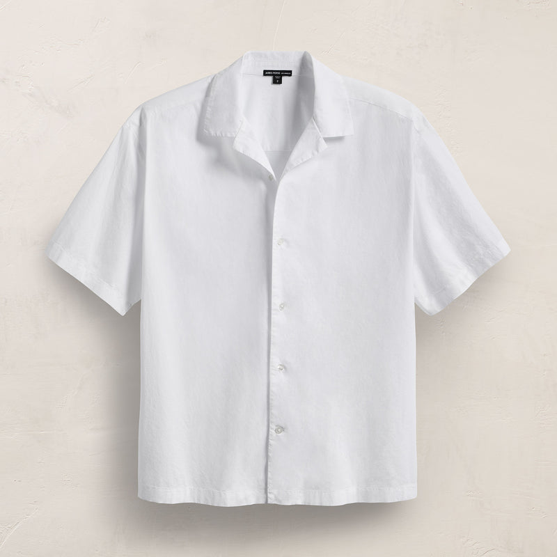 Oversized Stretch Poplin Short Sleeve Shirt in White | James Perse Los Angeles