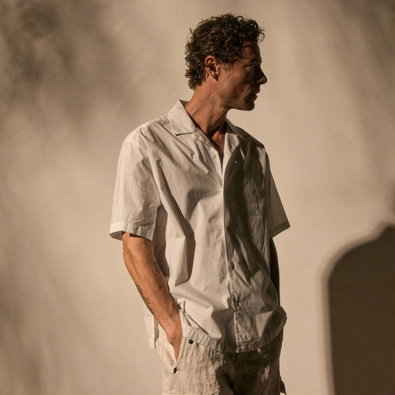 Oversized Stretch Poplin Short Sleeve Shirt in White | James Perse Los Angeles
