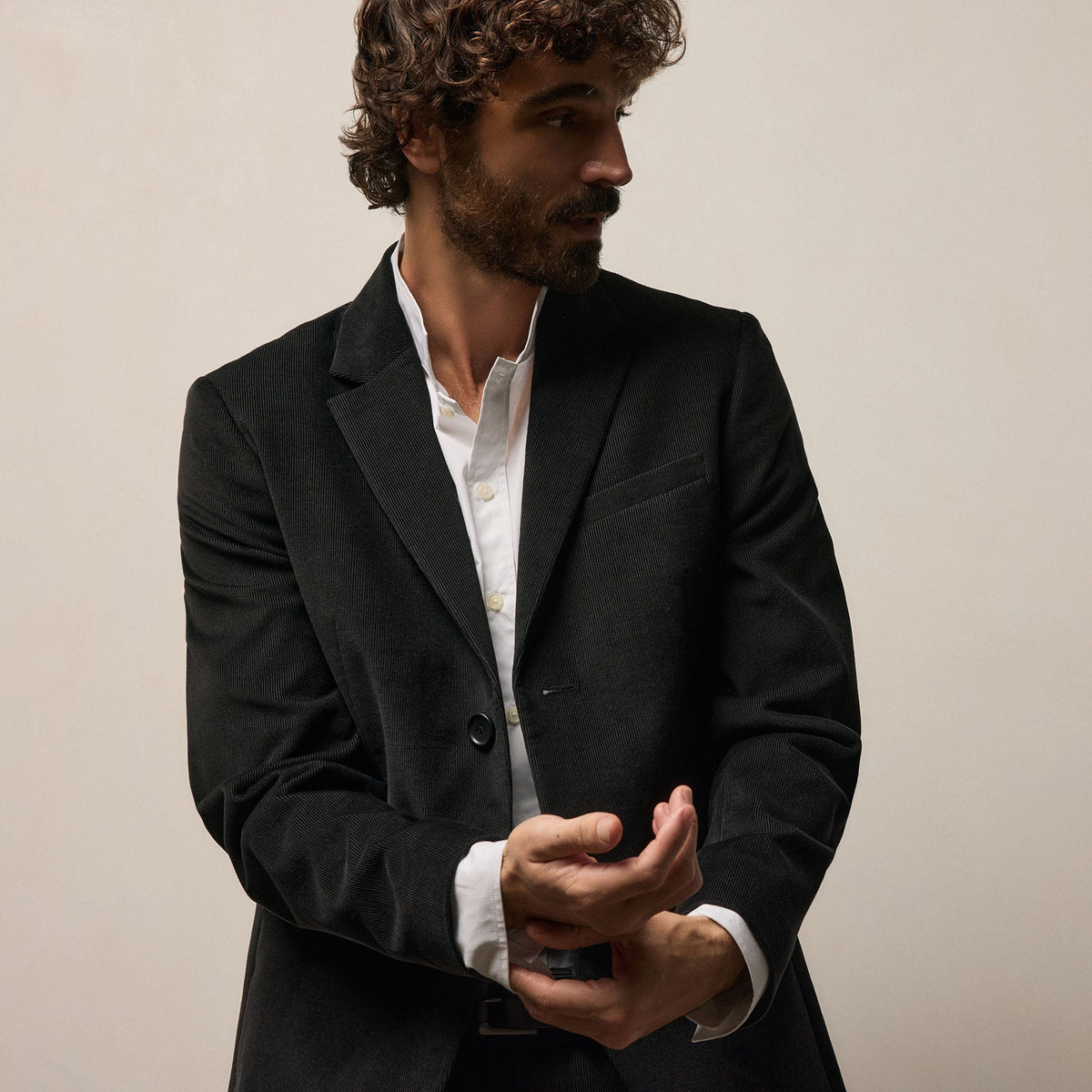 Cotton Cashmere Corduroy Suit Jacket in Black | James Perse Los Angeles