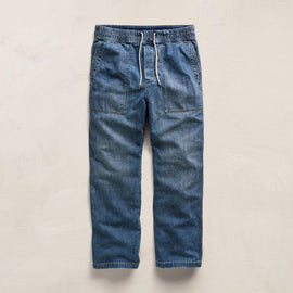 Linen Denim Drawstring Pant in Blue Wash | James Perse Los Angeles