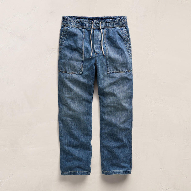 Linen Denim Drawstring Pant - Blue Wash