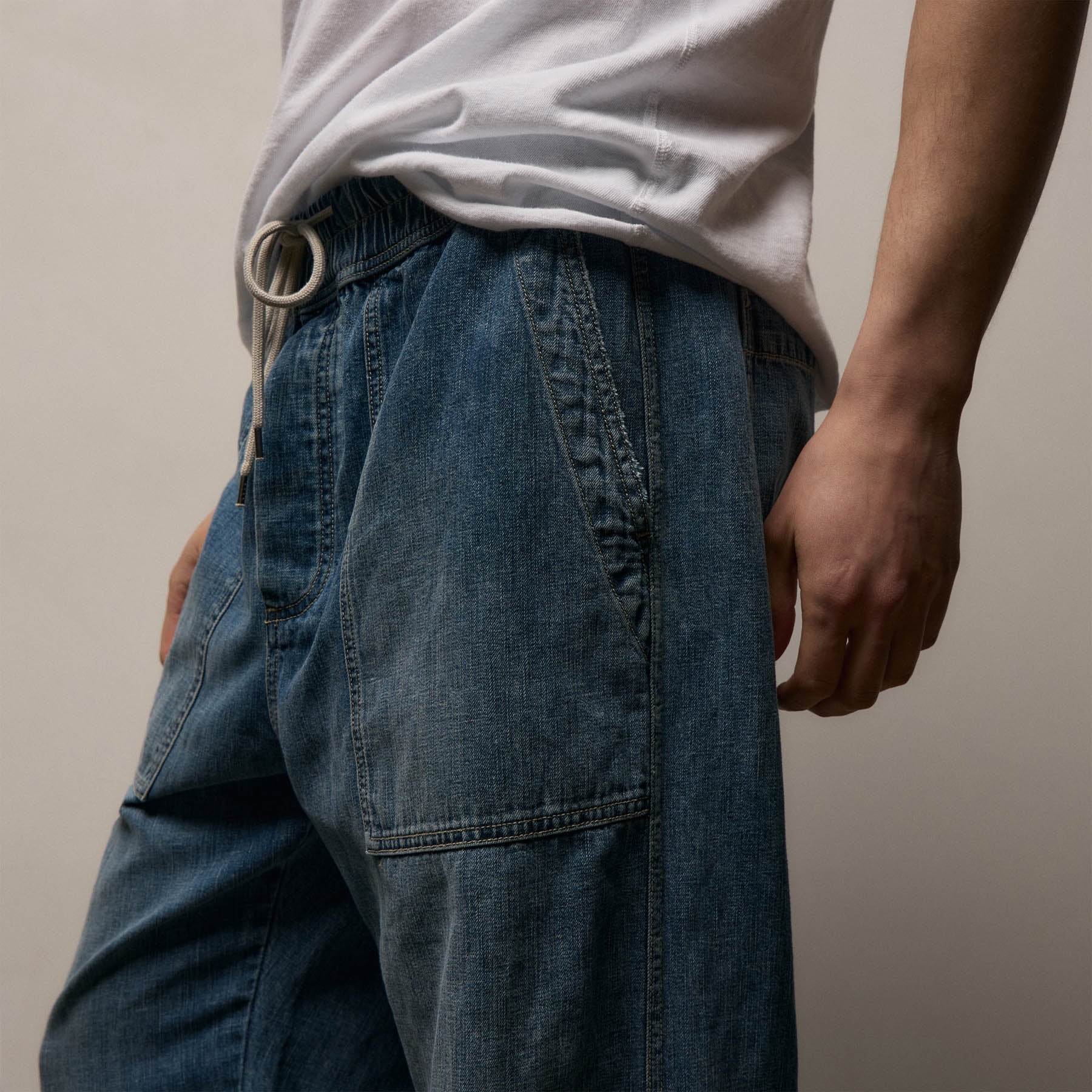 Linen Denim Drawstring Pant in Blue Wash | James Perse Los Angeles