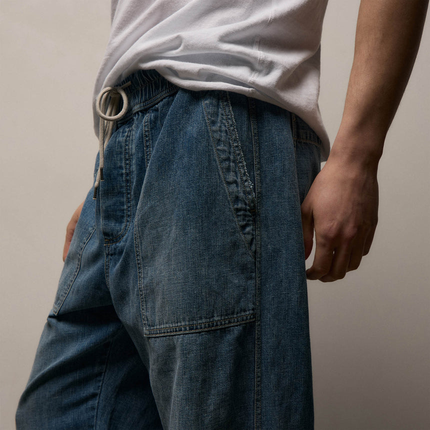 Linen Denim Drawstring Pant in Blue Wash | James Perse Los Angeles