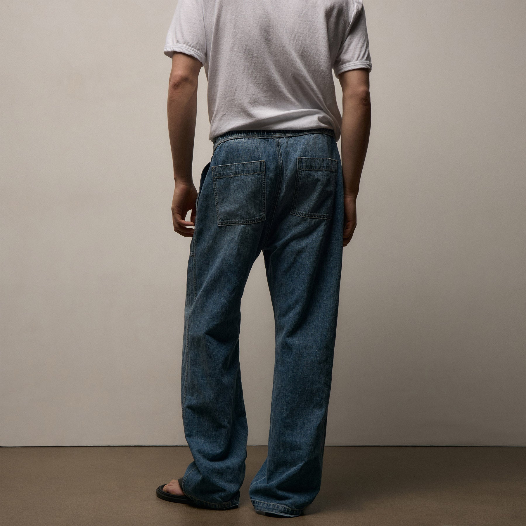 Linen Denim Drawstring Pant in Blue Wash | James Perse Los Angeles