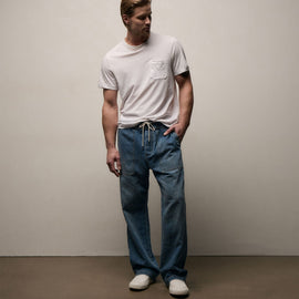 Linen Denim Drawstring Pant in Blue Wash | James Perse Los Angeles