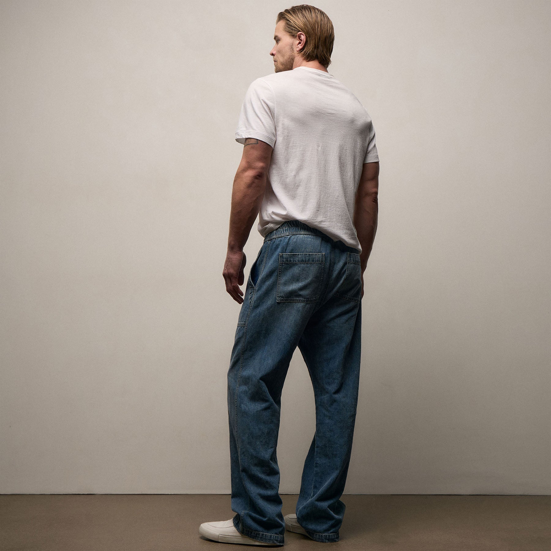Linen Denim Drawstring Pant in Blue Wash | James Perse Los Angeles
