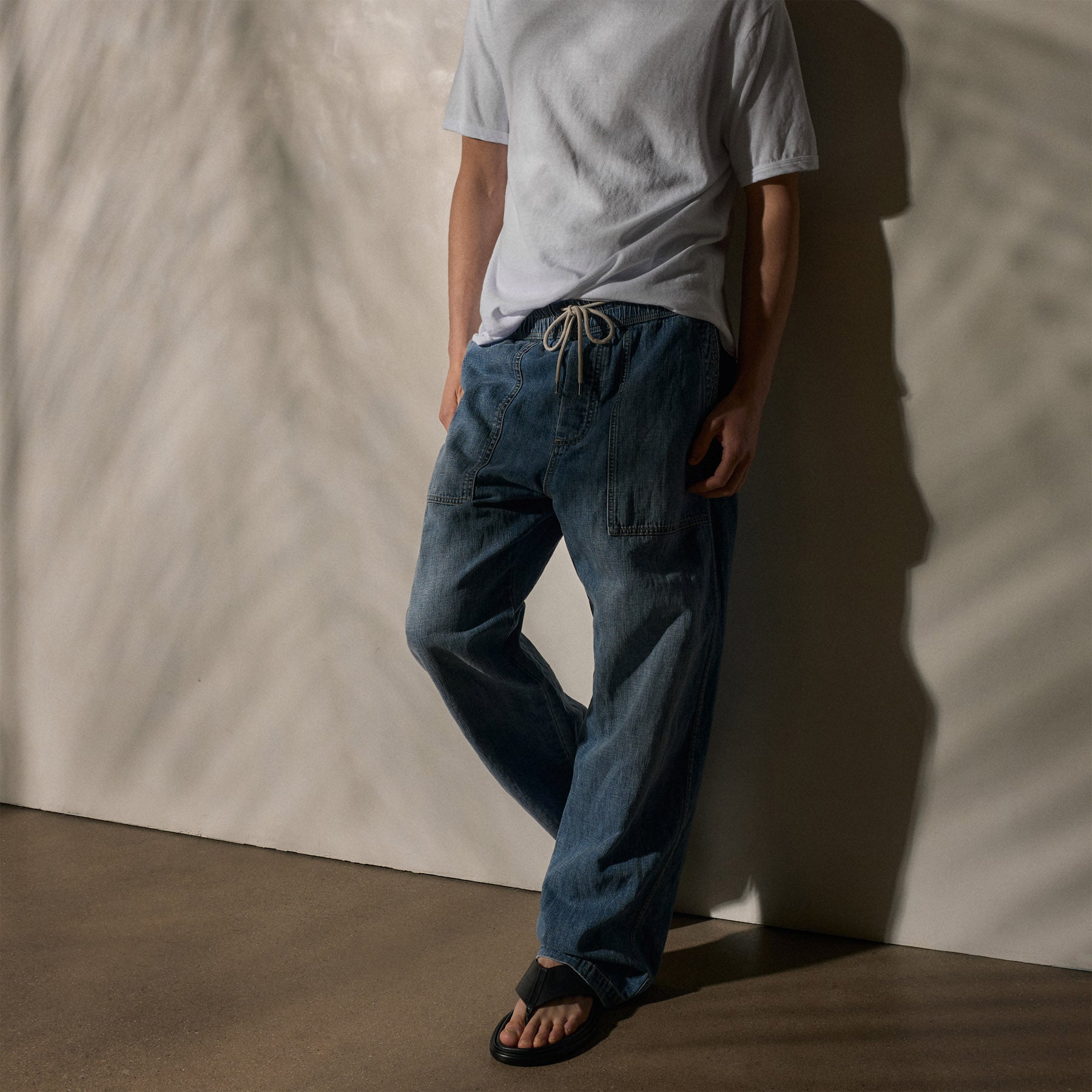 Linen Denim Drawstring Pant in Blue Wash | James Perse Los Angeles
