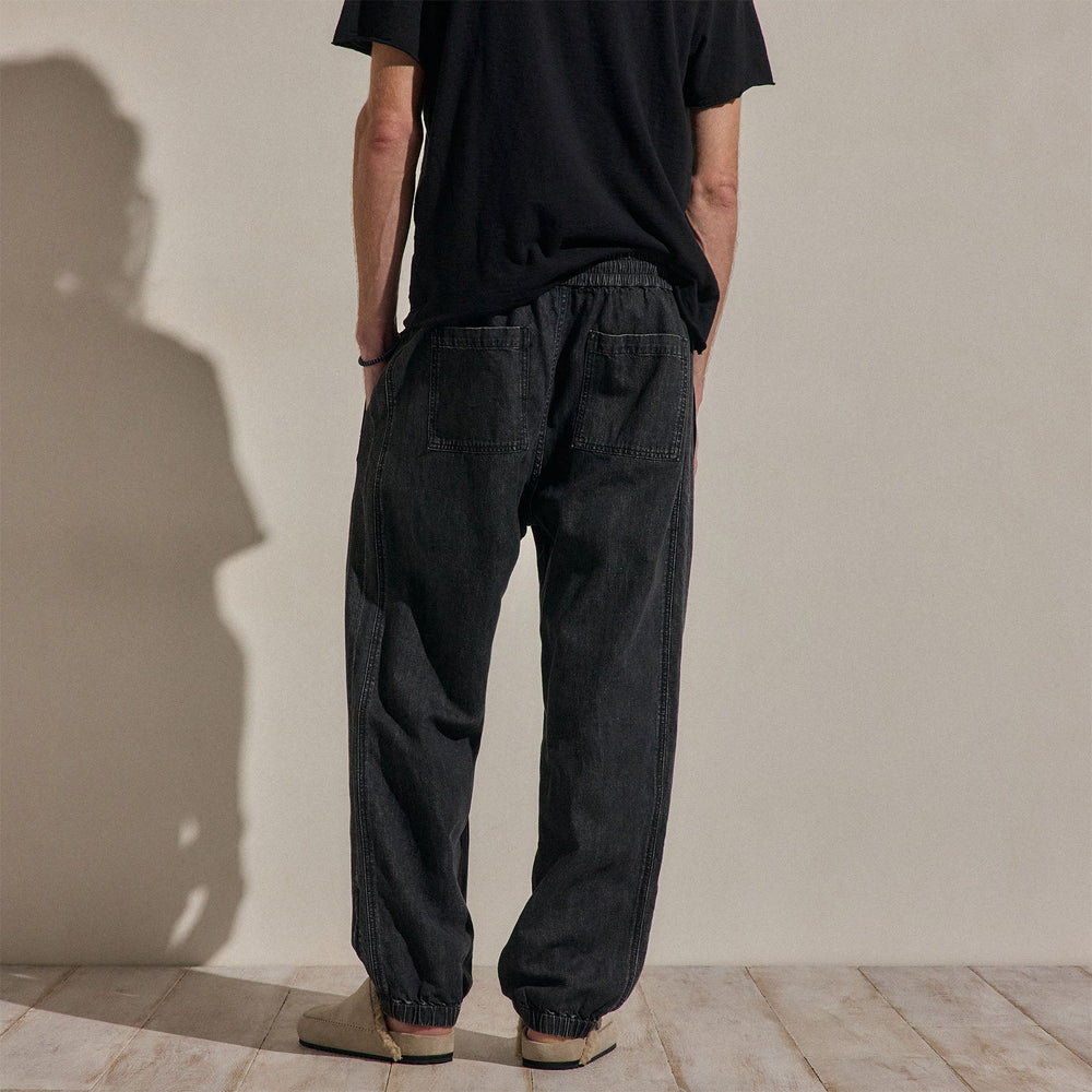 Linen Denim Drawstring Jogger in Black Wash | James Perse Los Angeles