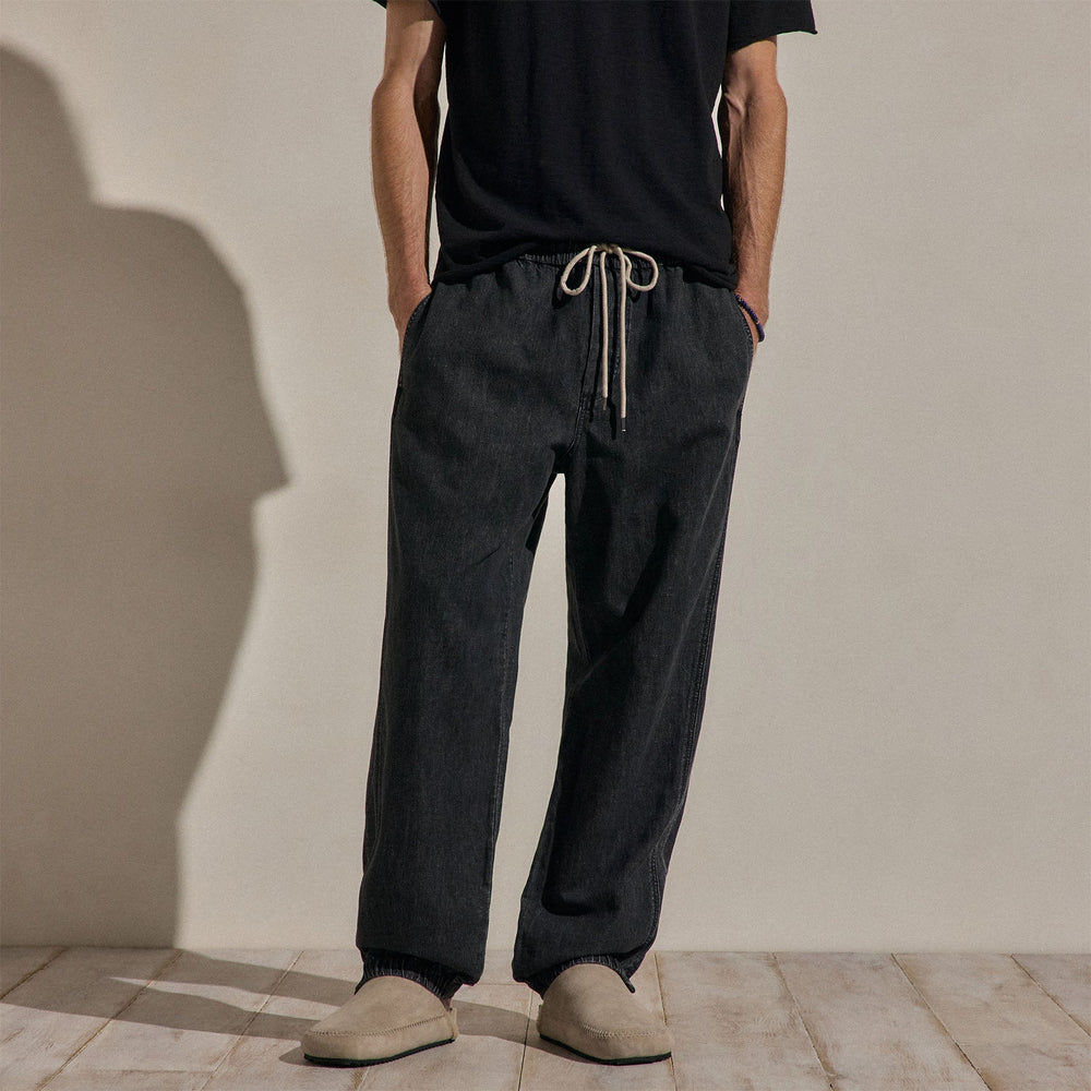 Linen Denim Drawstring Jogger in Black Wash | James Perse Los Angeles