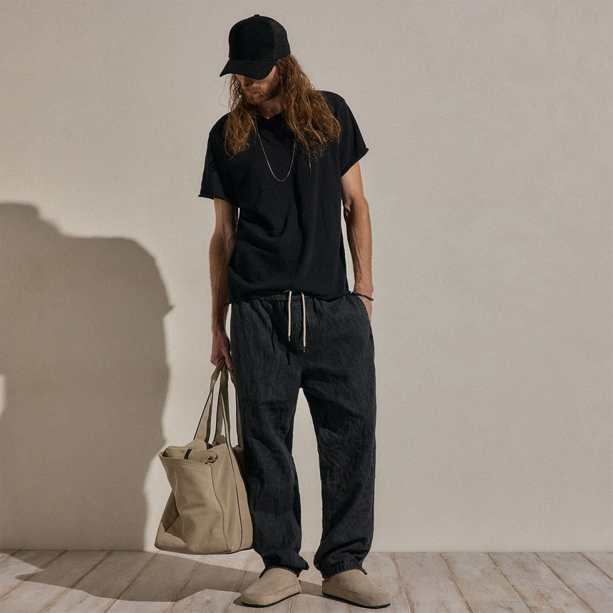 Linen Denim Drawstring Jogger in Black Wash | James Perse Los Angeles