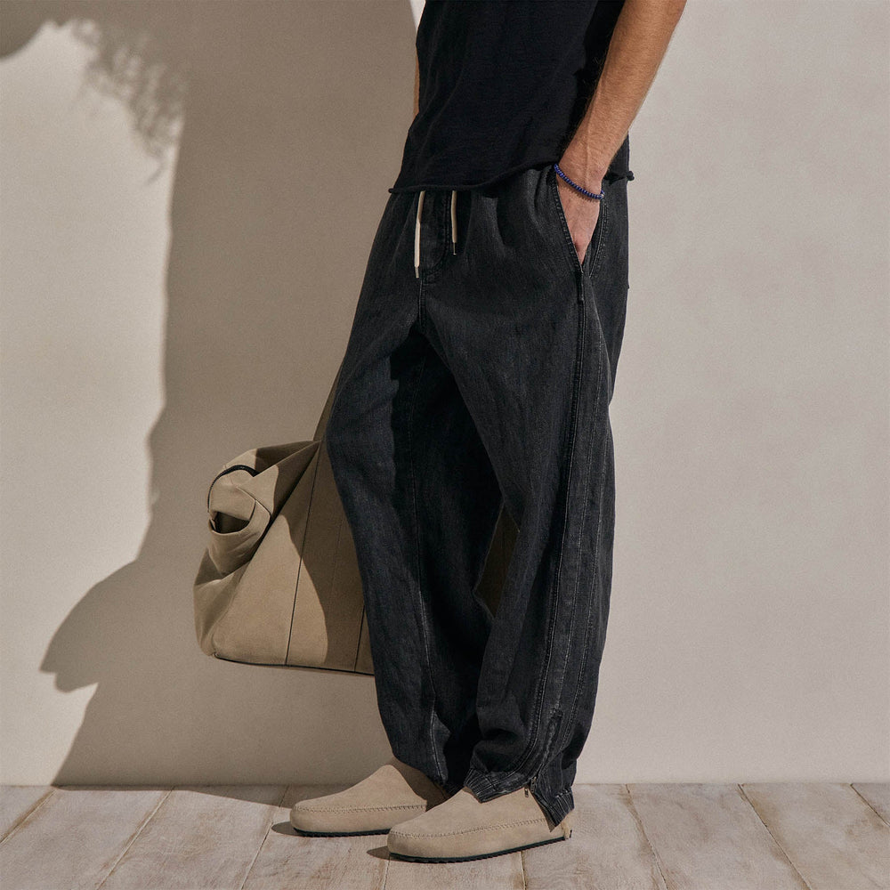 Linen Denim Drawstring Jogger in Black Wash | James Perse Los Angeles