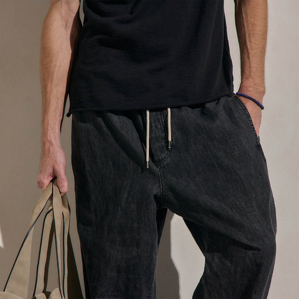Linen Denim Drawstring Jogger in Black Wash | James Perse Los Angeles