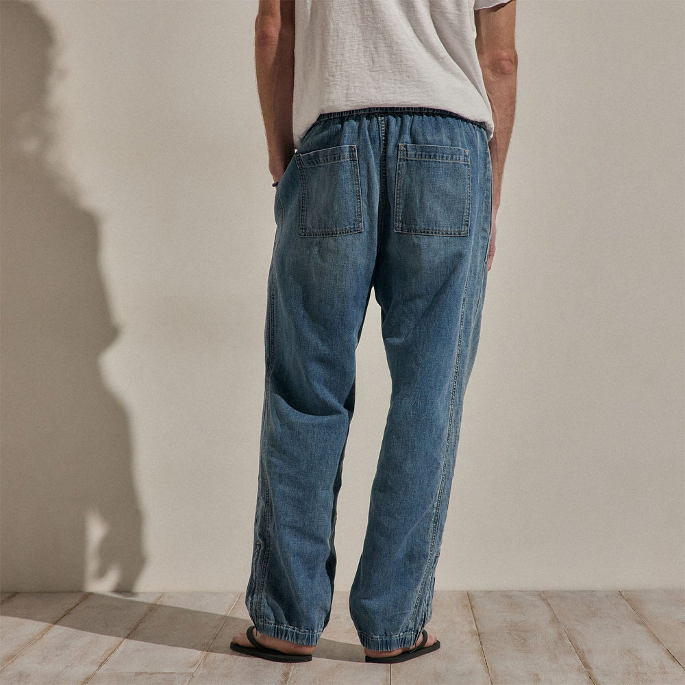 Linen Denim Drawstring Jogger in Medium Wash | James Perse Los Angeles