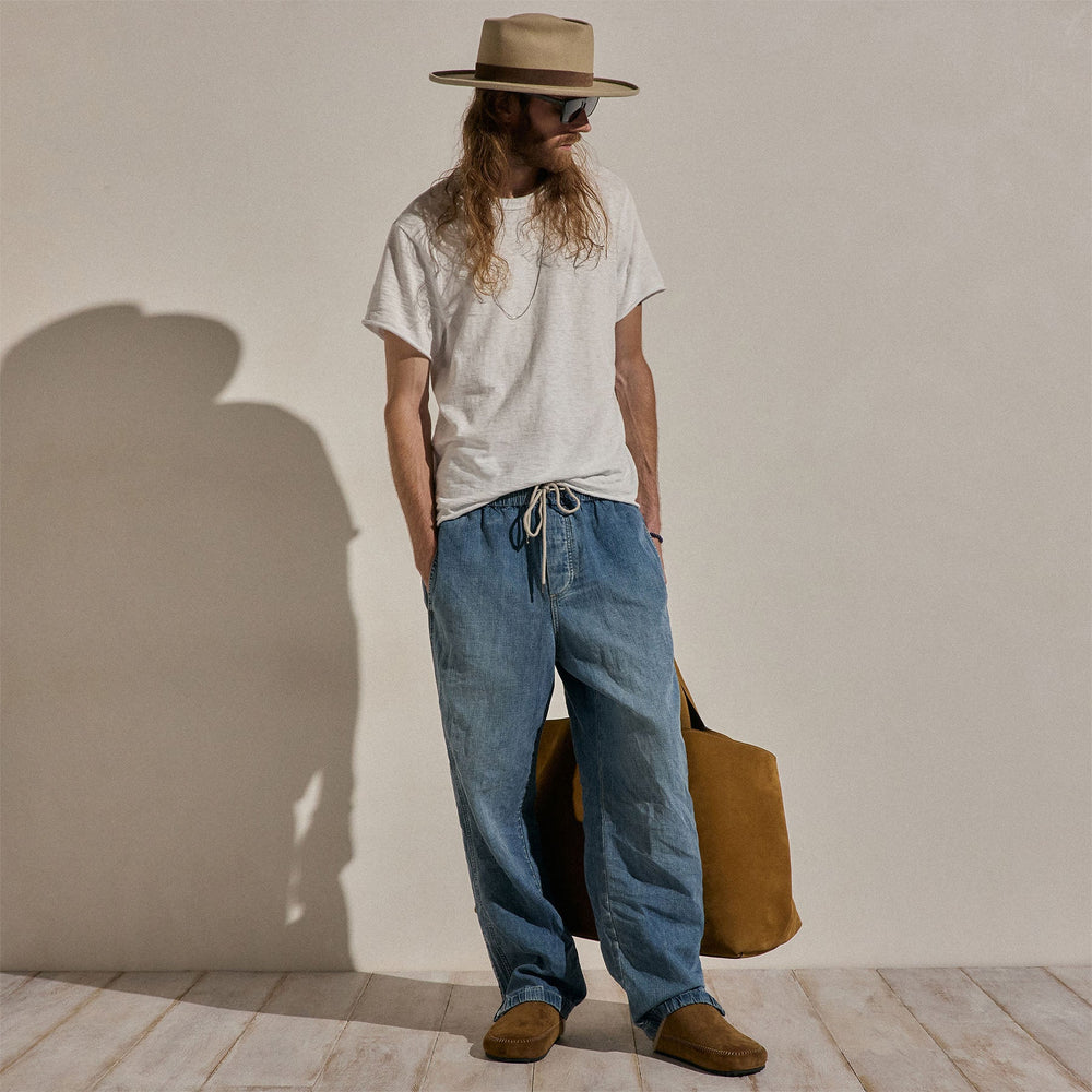 Linen Denim Drawstring Jogger in Medium Wash | James Perse Los Angeles