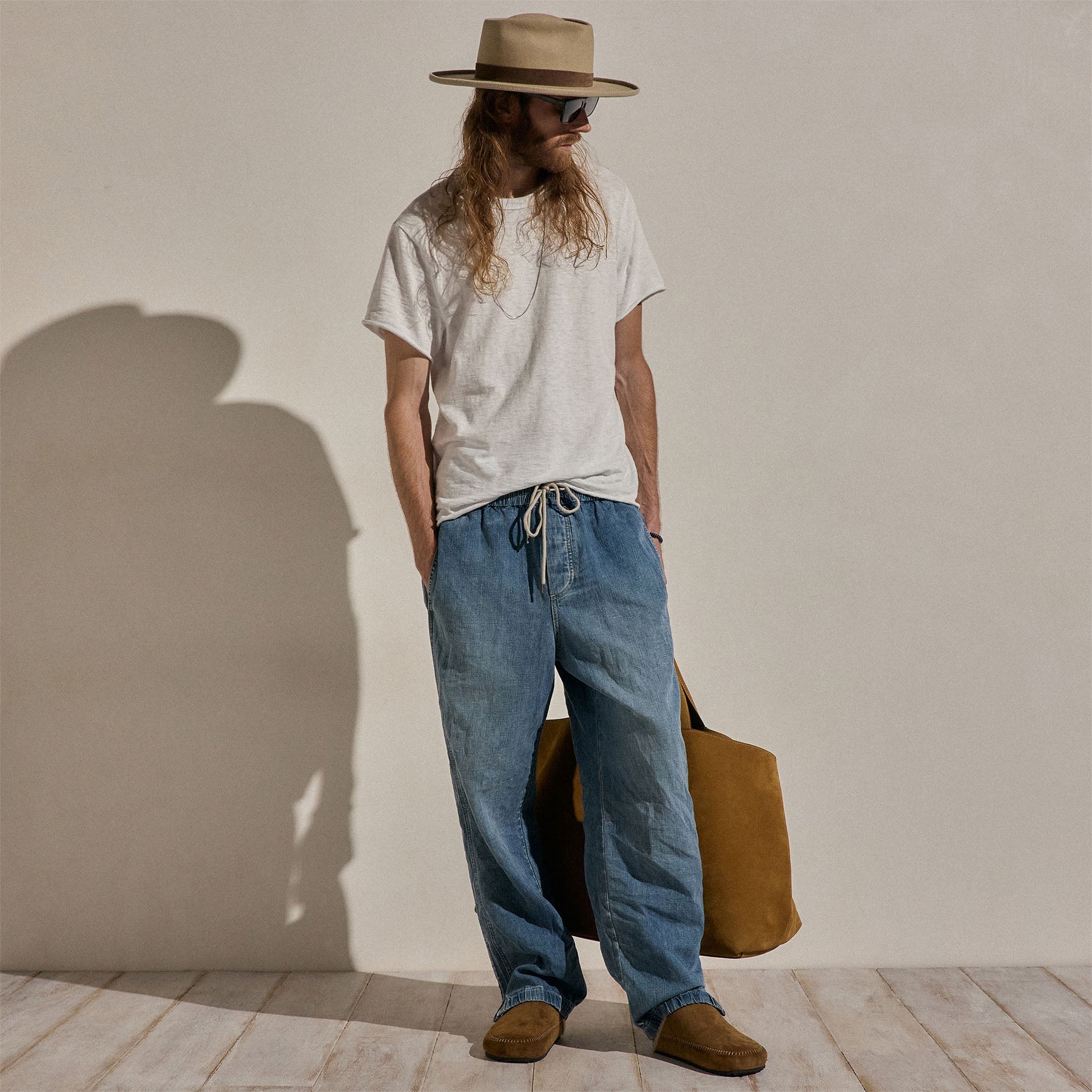 Linen Denim Drawstring Jogger in Medium Wash | James Perse Los Angeles
