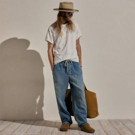 Linen Denim Drawstring Jogger in Medium Wash | James Perse Los Angeles