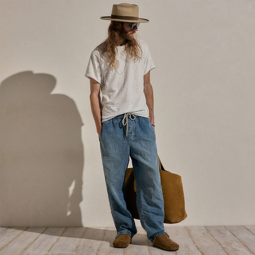 Linen Denim Drawstring Jogger in Medium Wash | James Perse Los Angeles