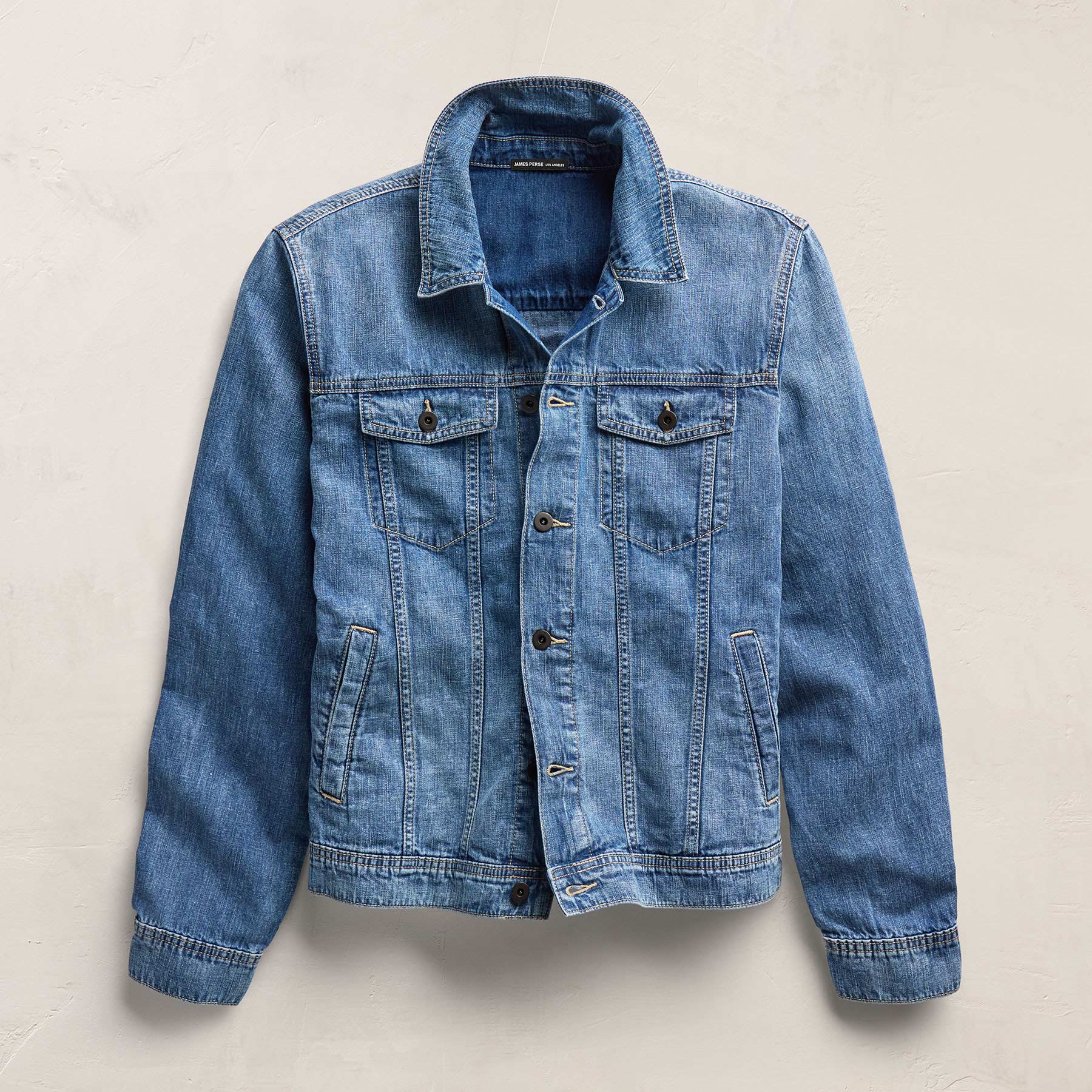 Linen Denim Trucker Jacket in Medium Wash | James Perse Los Angeles