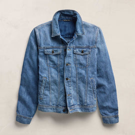 Linen Denim Trucker Jacket in Medium Wash | James Perse Los Angeles