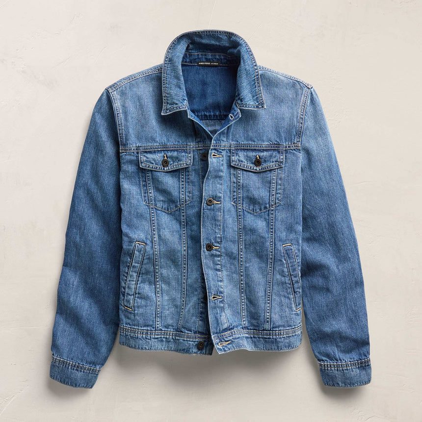 Linen Denim Trucker Jacket in Medium Wash | James Perse Los Angeles