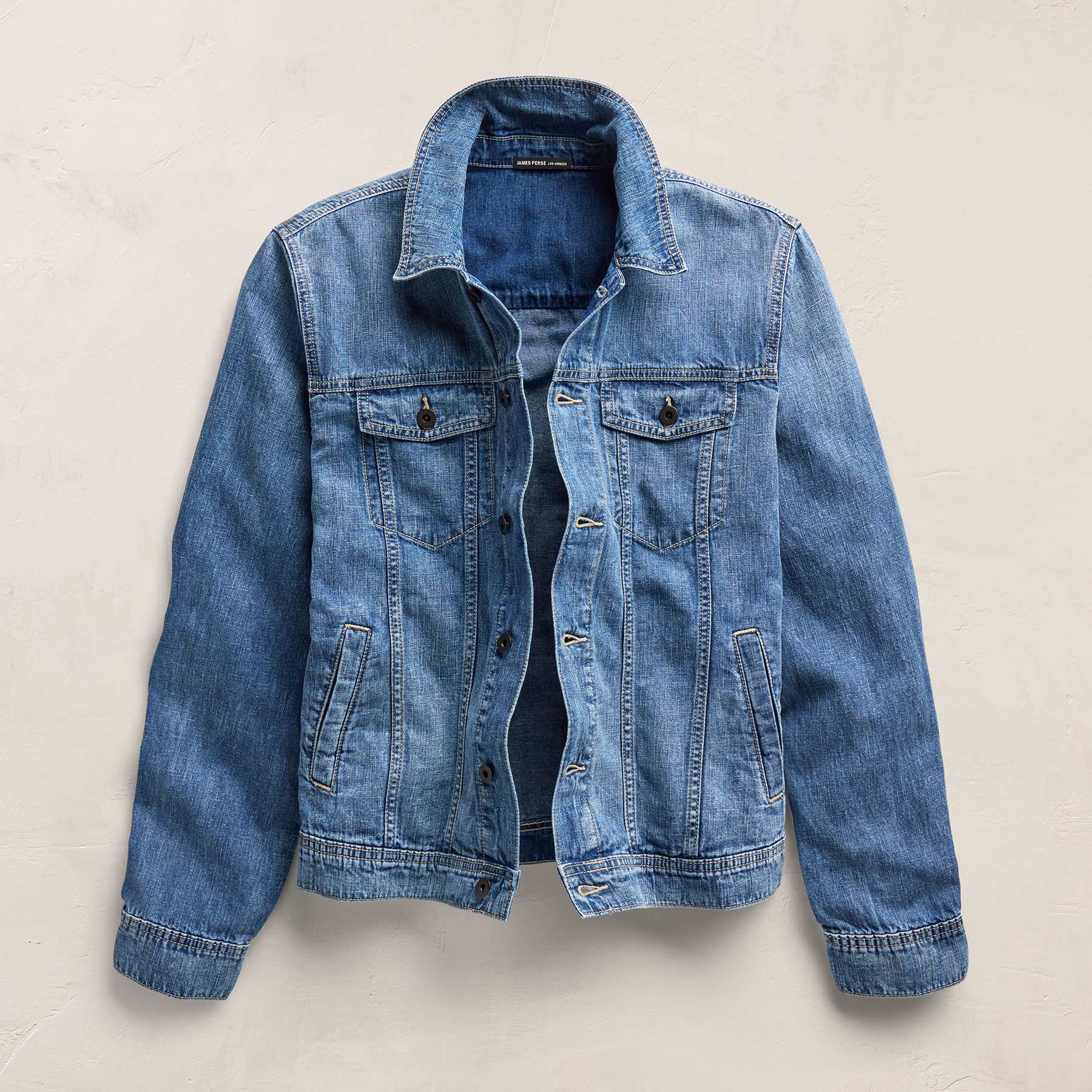 Linen Denim Trucker Jacket in Medium Wash | James Perse Los Angeles