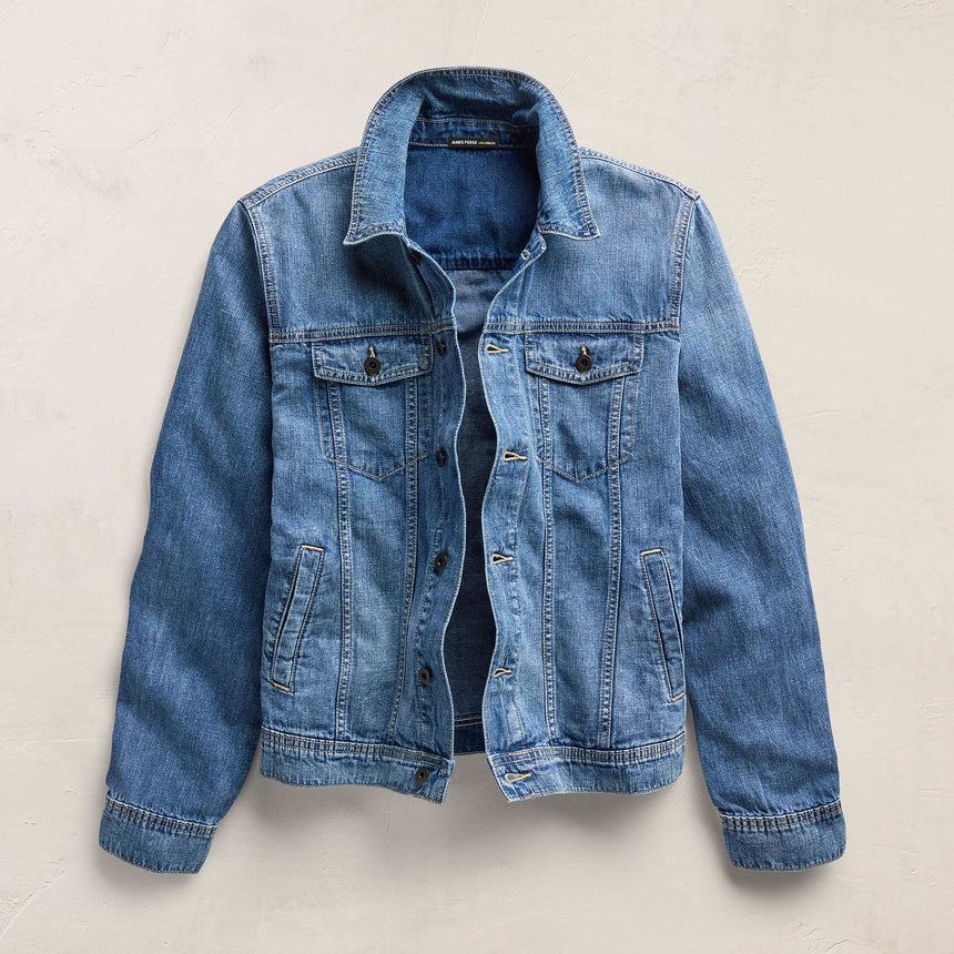 Linen Denim Trucker Jacket in Medium Wash | James Perse Los Angeles