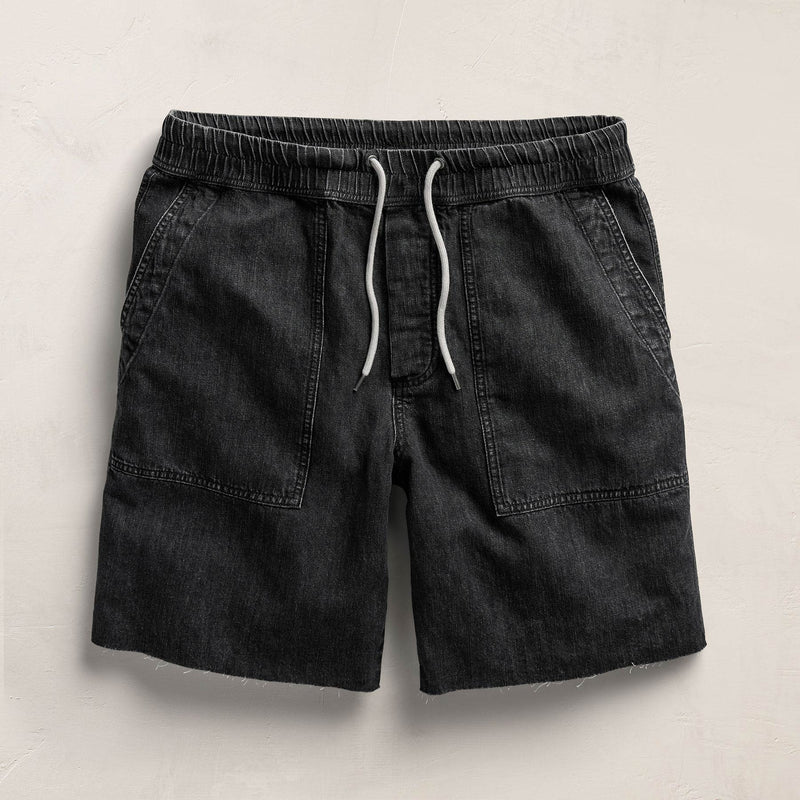 Linen Denim Drawstring Short in Black Wash | James Perse Los Angeles