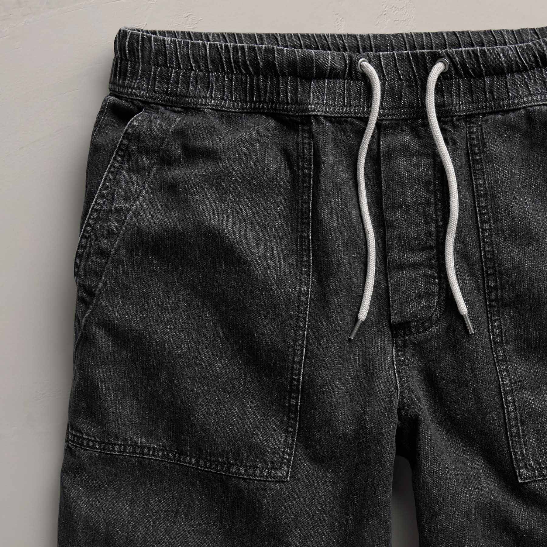 Linen Denim Drawstring Short In Black Wash | James Perse Los Angeles