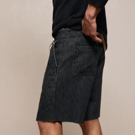 Linen Denim Drawstring Short in Black Wash | James Perse Los Angeles