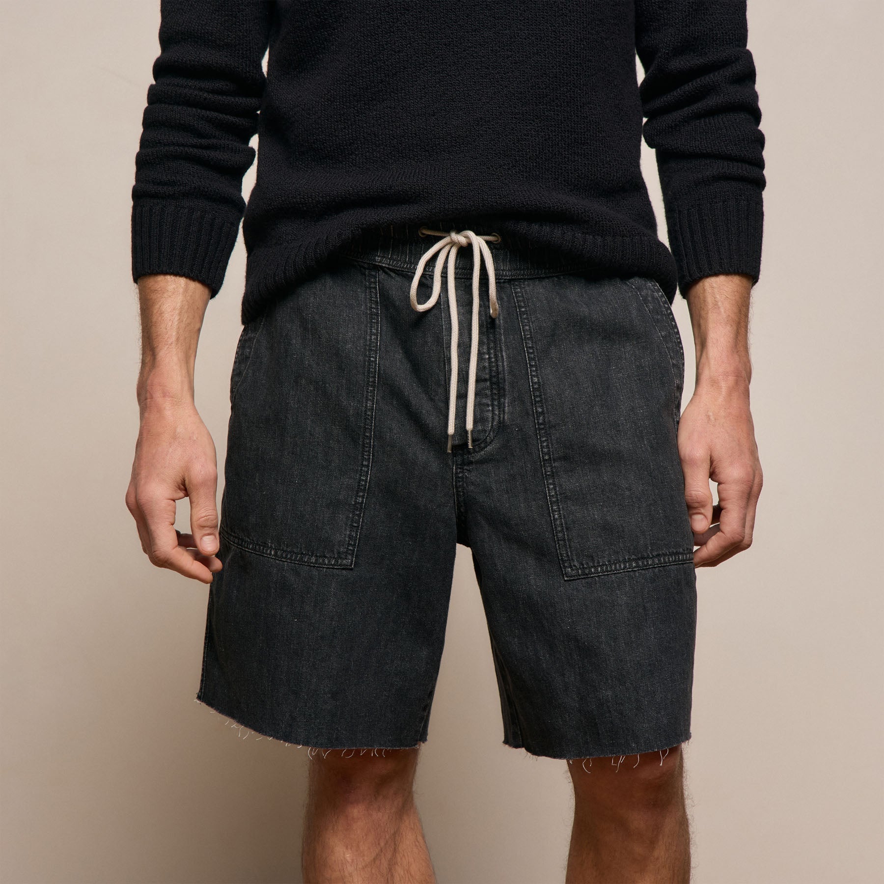 Linen Denim Drawstring Short In Black Wash | James Perse Los Angeles
