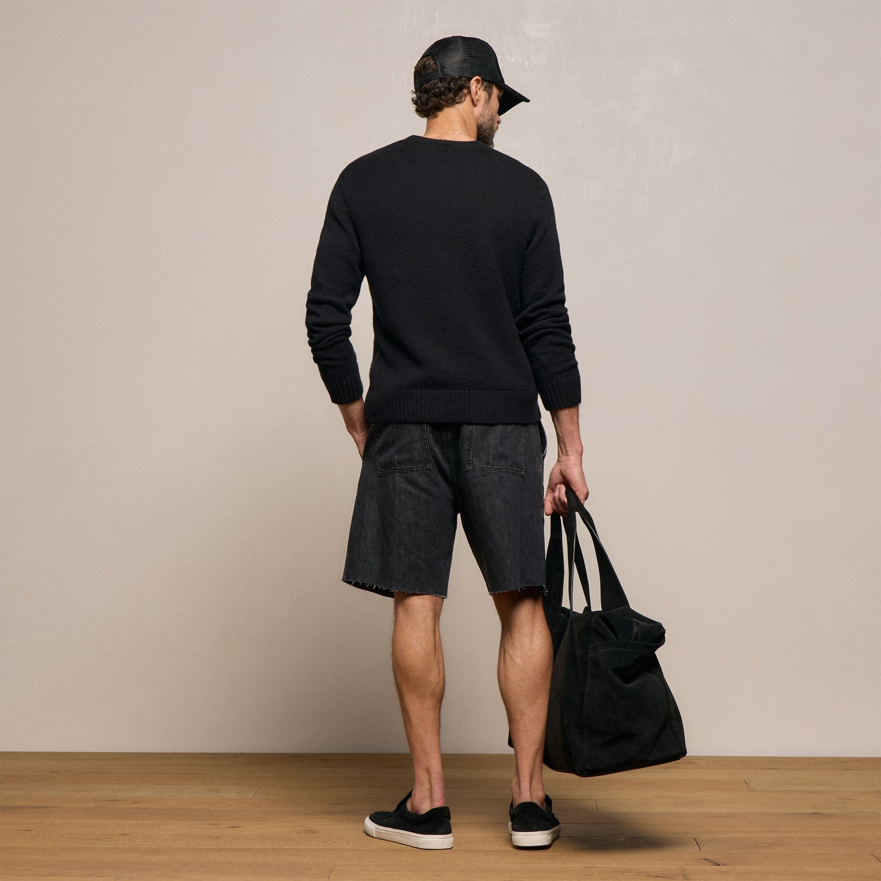 Linen Denim Drawstring Short in Black Wash | James Perse Los Angeles