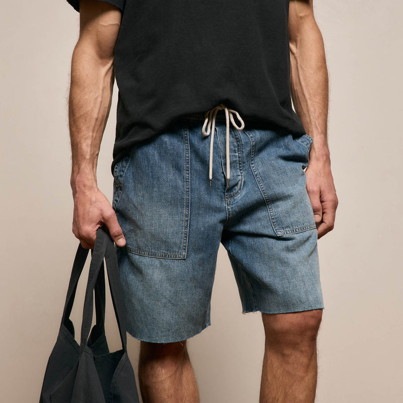 Linen Denim Drawstring Short in Blue Wash | James Perse Los Angeles