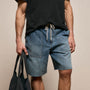 Linen Denim Drawstring Short in Blue Wash | James Perse Los Angeles