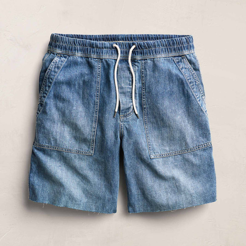 Linen Denim Drawstring Short in Blue Wash | James Perse Los Angeles